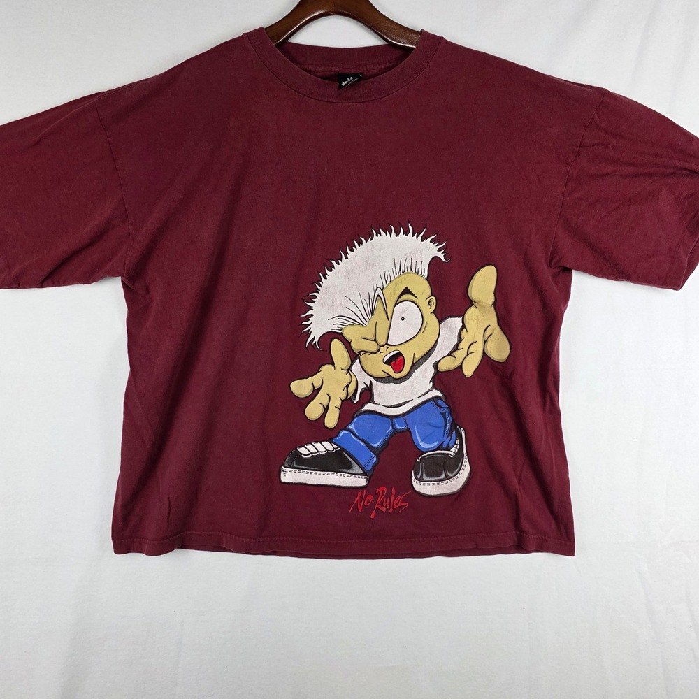 Vintage No Rules Graphic T-Shirt Mens 2X Maroon 90s Skate Streetwear Tee